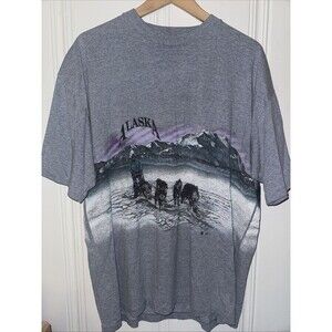 Vintage 90s Alaska Wolf T Shirt Size Large Made In USA Oneita Single Stitch